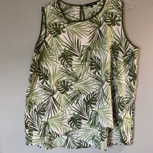 Mario Serrani white tank top with leave pattern in green shades